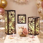 Lot de 3 photophores carrés noirs à découpes fleurs et papillons