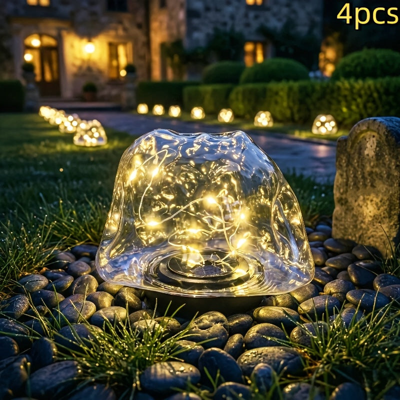Lampe solaire rocher de cristal à micro-LED, lot de 4 pièces