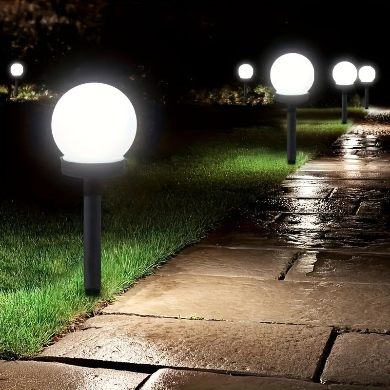 Lampe solaire boule blanche à piquet IP65, lot de 4 pour pelouse