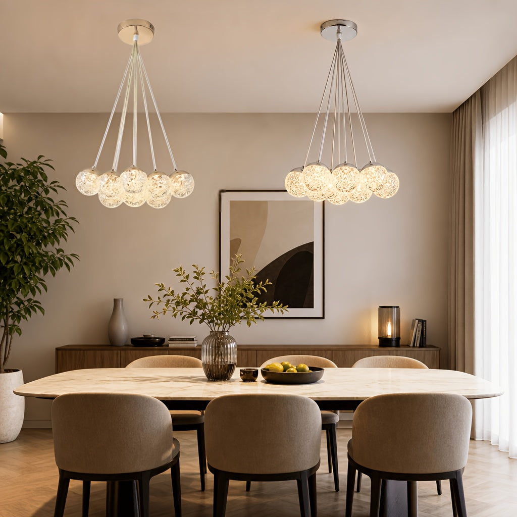 Lustre grappe de globes acryliques LED, doré ou blanc, trois teintes