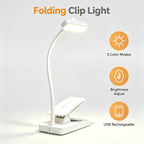 Lampe de lecture pliante à pince blanche, 10 x 4 cm une fois repliée