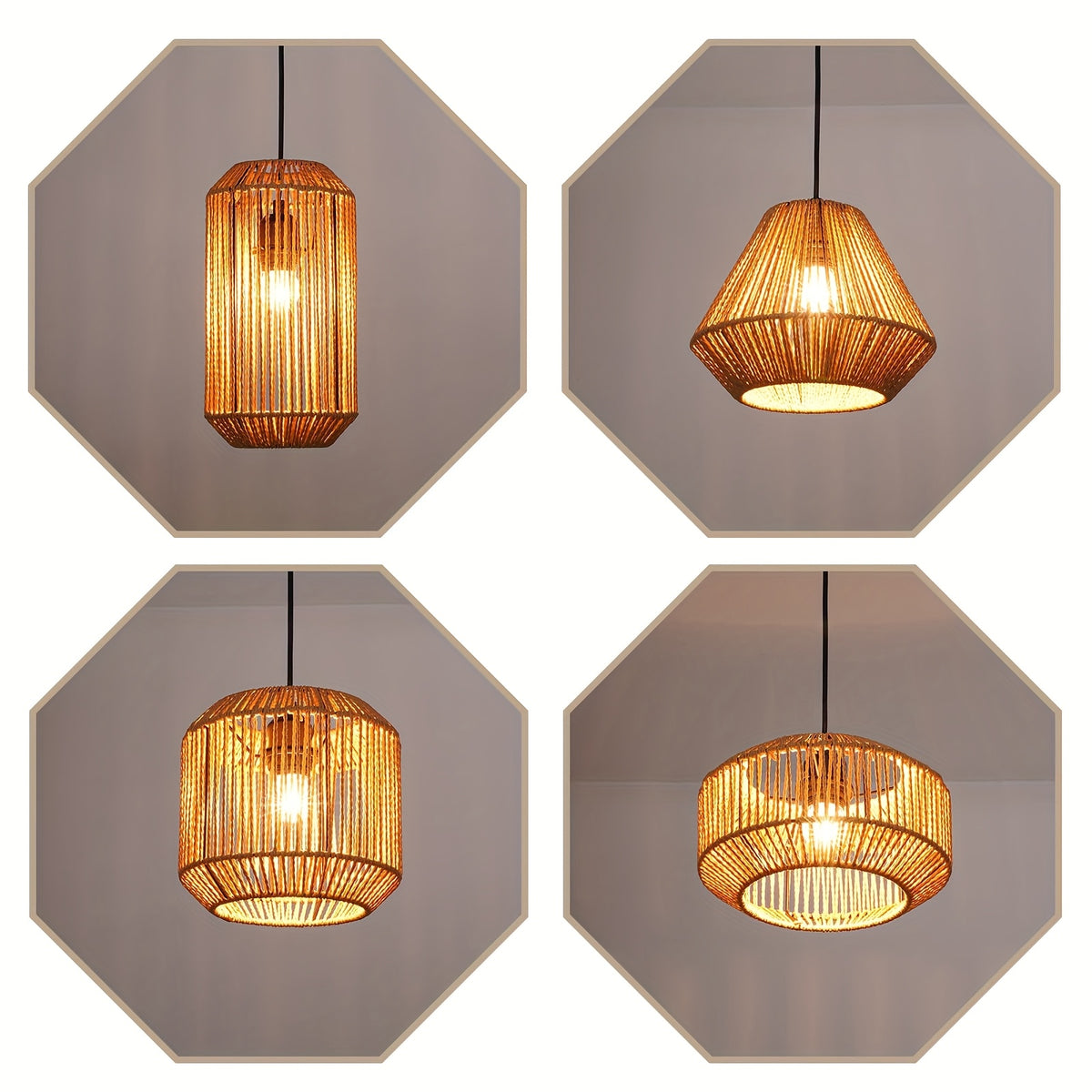 Suspension en corde tressée, forme diamant ou tambour, Ø 25 cm