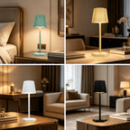 Lampe de table sans fil à abat-jour plissé, socle hexagonal tactile