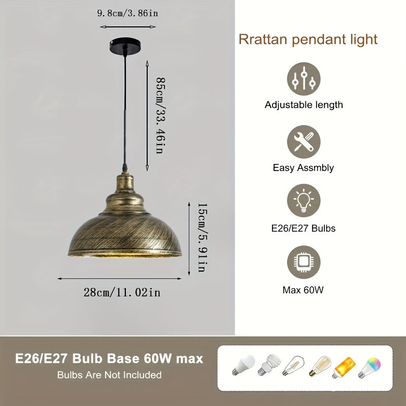 Suspension dôme en métal vert antique brossé doré, Ø 28 cm