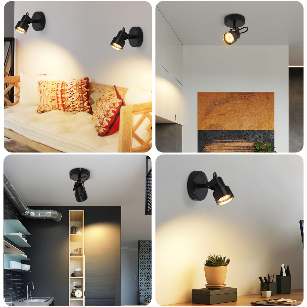Spot de plafond noir orientable GU10, simple ou barre de 3 spots