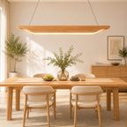 Suspension LED linéaire en bois clair aux bords relevés, 90 cm