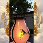 Lanterne solaire en verre dépoli à papillon peint, effet flamme