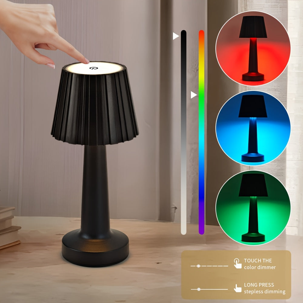 Lampe de table sans fil RVB noire à abat-jour plissé, tactile