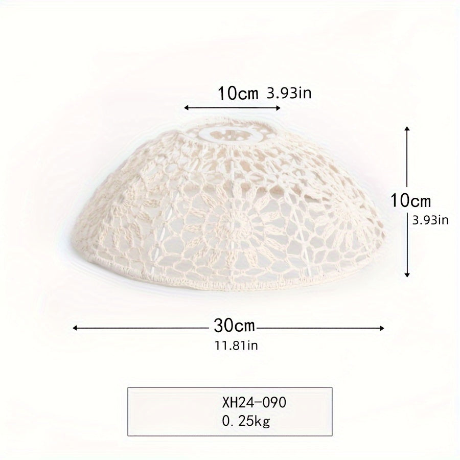 Abat-jour en crochet de cordon écru, dôme ajouré Ø 30 x H 10 cm