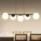 Suspension 5 globes opalins sur barre dorée de 90 cm, E27