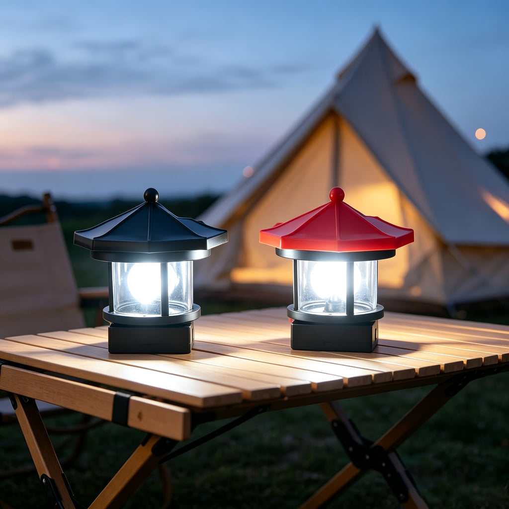 Lot de 2 lampes solaires pavillon octogonal, toit noir et rouge