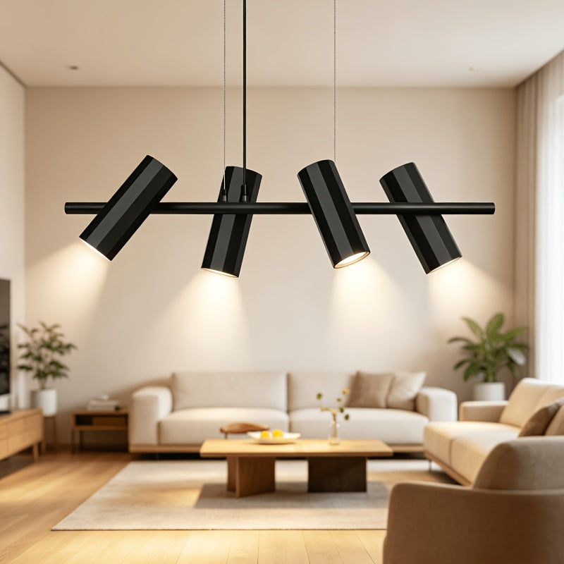 Suspension 4 spots orientables GU10 en métal noir, barre 66 cm