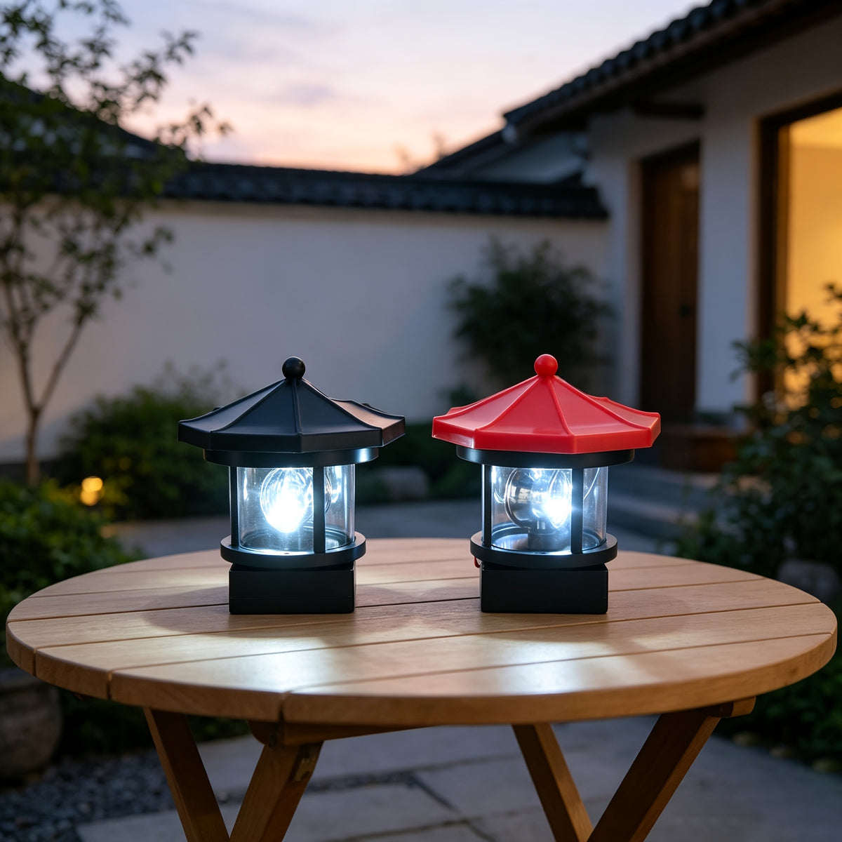 Lot de 2 lampes solaires pavillon octogonal, toit noir et rouge