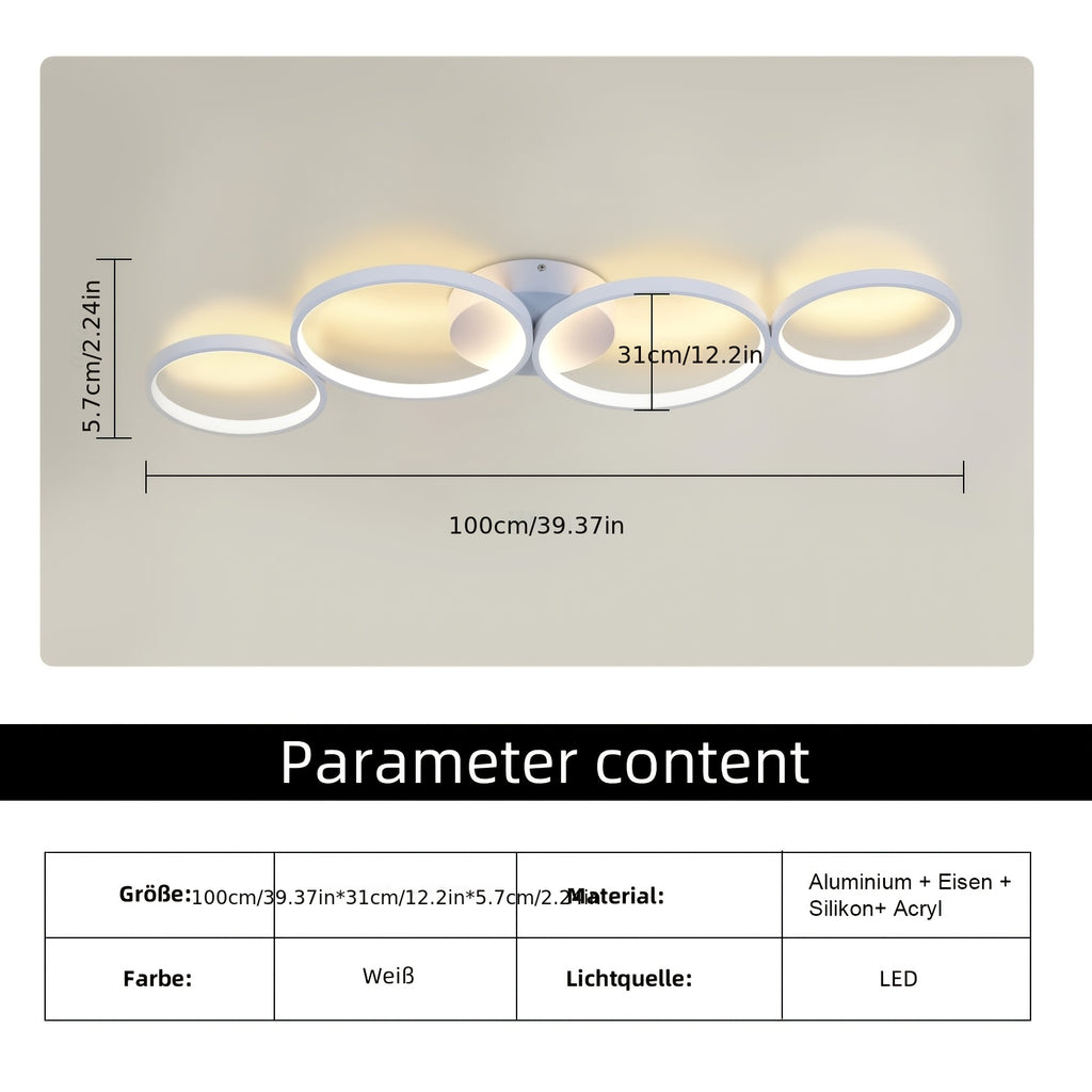 Plafonnier LED 100 cm à quatre anneaux, blanc à variateur ou noir