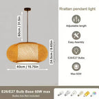 Suspension ovale en bambou losangé et diffuseur intérieur, 40 cm
