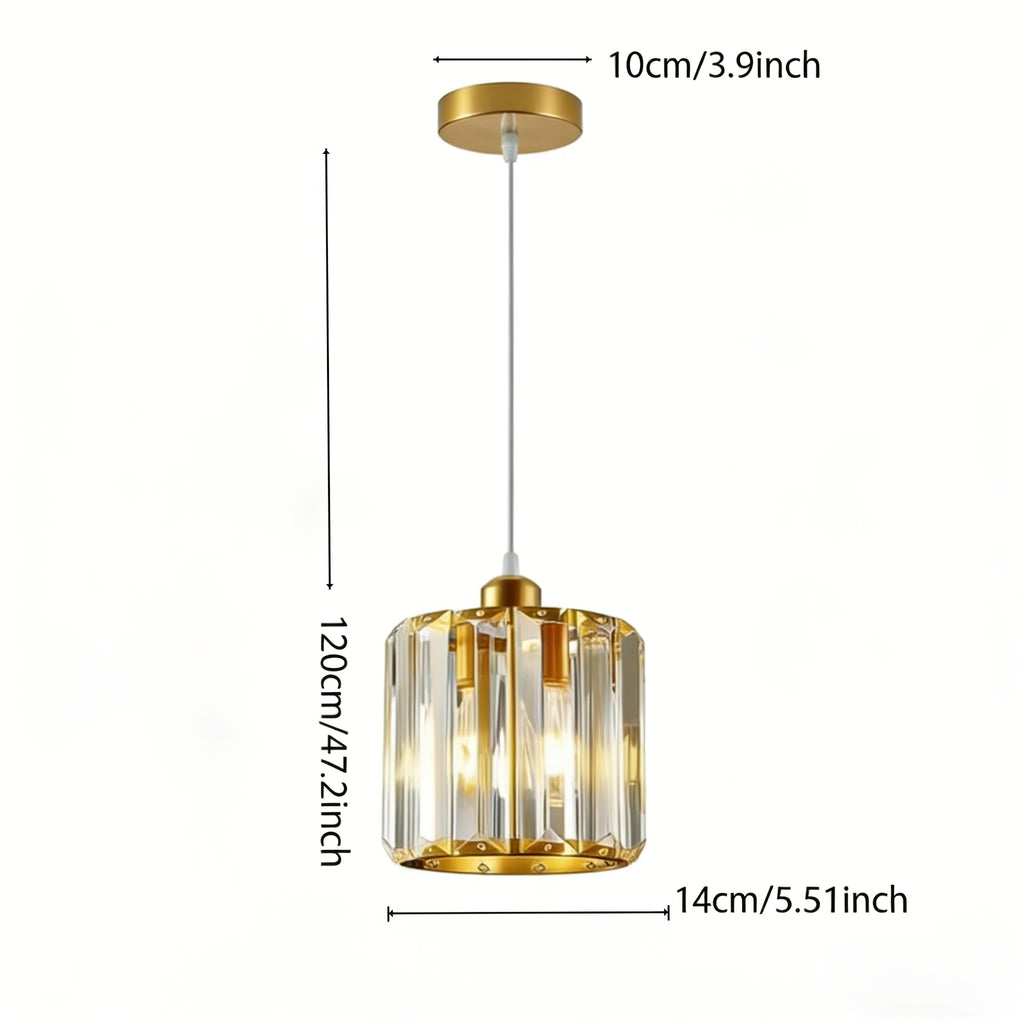 Petite suspension en cristal doré Ø 14 cm, une lumière E27