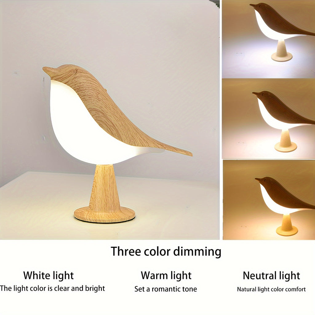 Lampe décorative oiseau effet bois, sans fil et tactile