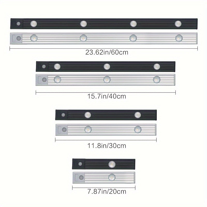 Lot de 2 réglettes LED à spots, argentées ou noires, 20 à 40 cm