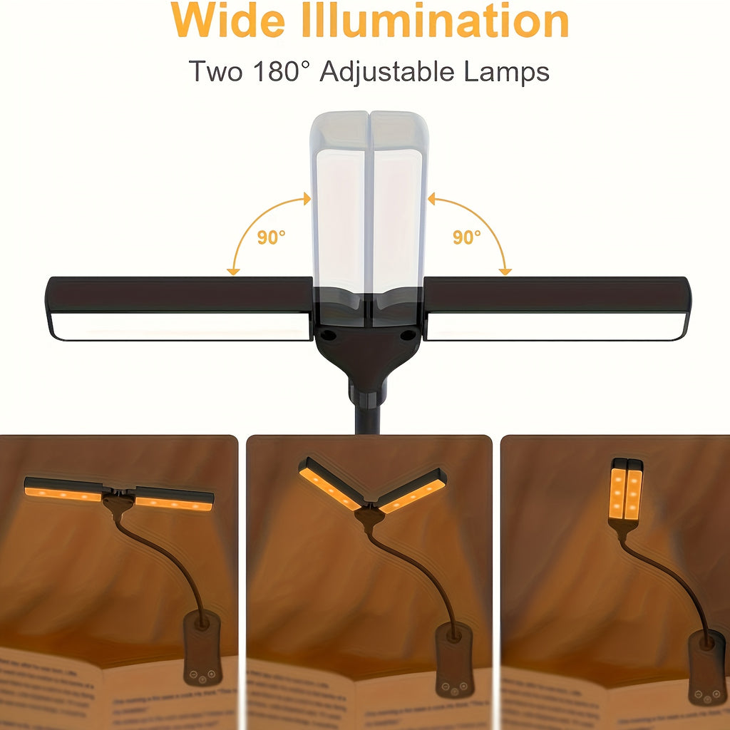 Lampe de lecture à pince à deux volets orientables, tactile, 1000 mAh