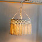 Abat-jour suspendu en macramé à franges, bohème, Ø 30 x H 20 cm