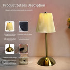 Lampe de table sans fil plissée sur dôme doré, tactile, 6 coloris
