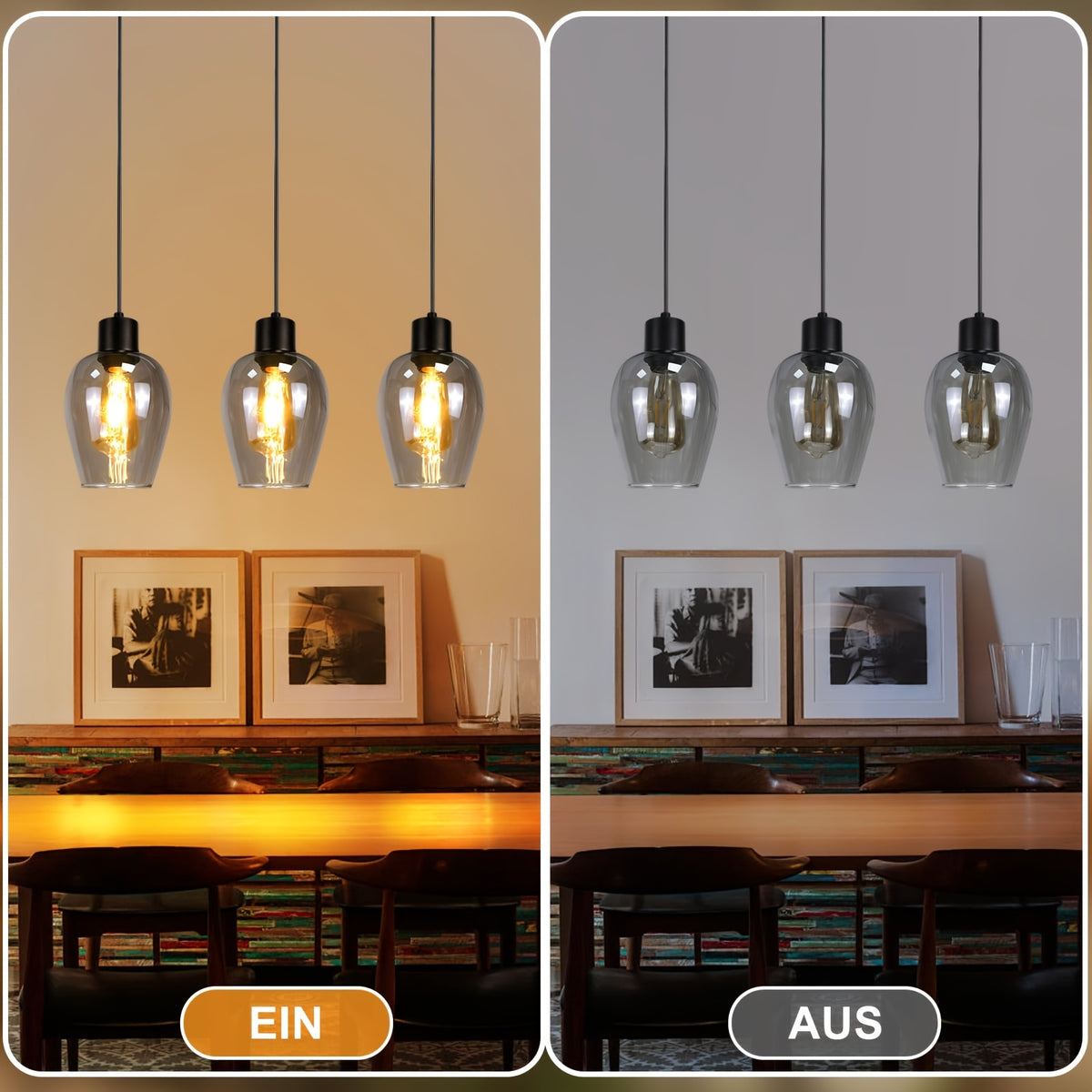 Lot de 2 suspensions tulipe en verre fumé, douille E27, câble 120 cm