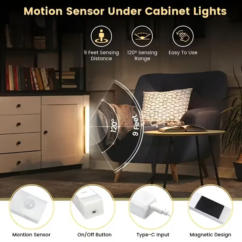 Lot de 3 barres LED à détecteur PIR et interrupteur, 20 à 50 cm