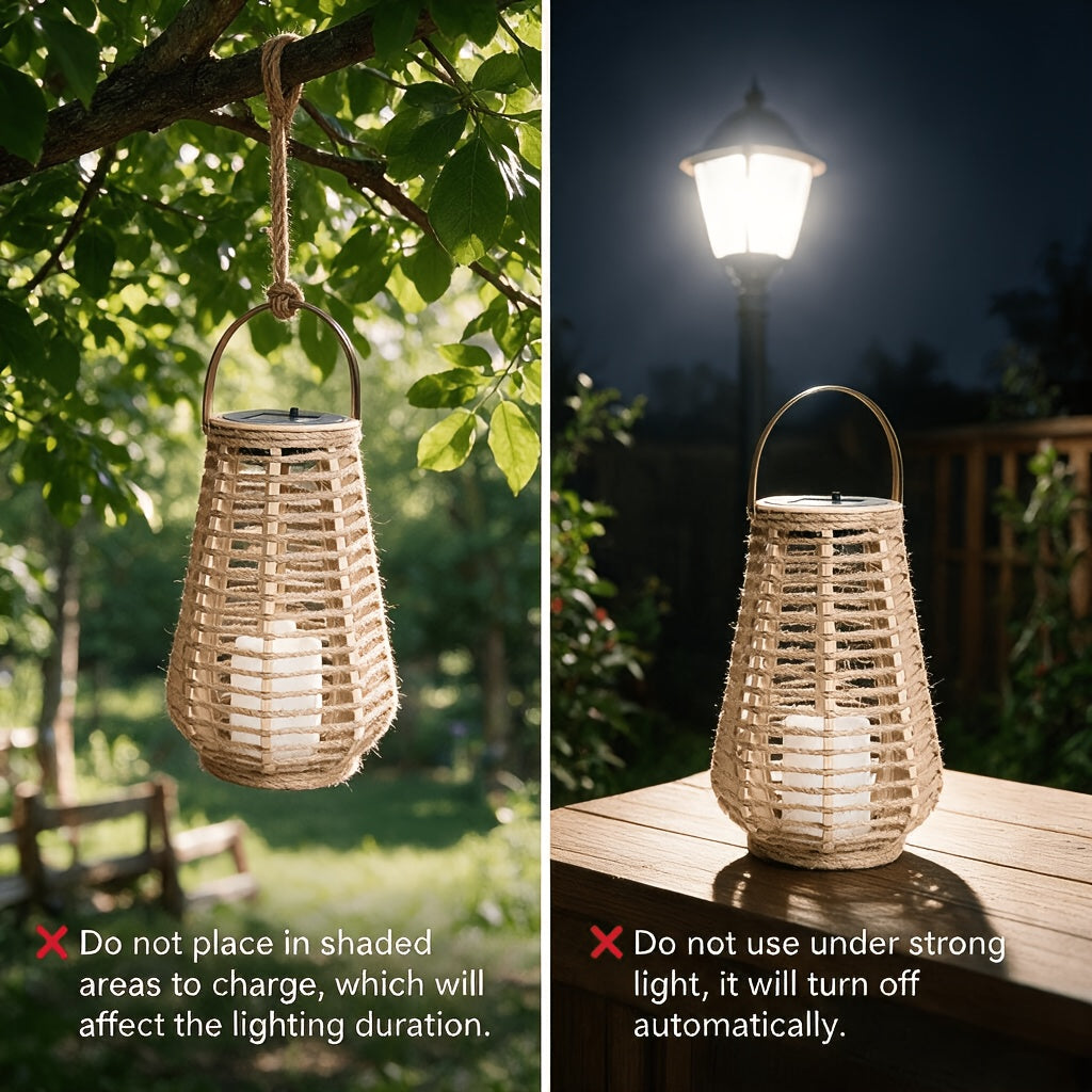 Lanterne solaire en cordelette tressée beige, bougie LED, IP44