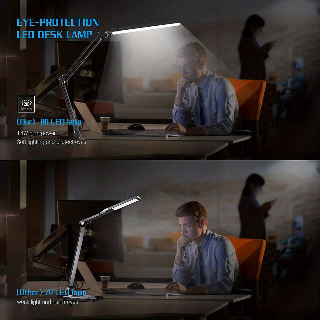 Lampe de bureau LED à pince, bras articulé noir et barre de 33 cm