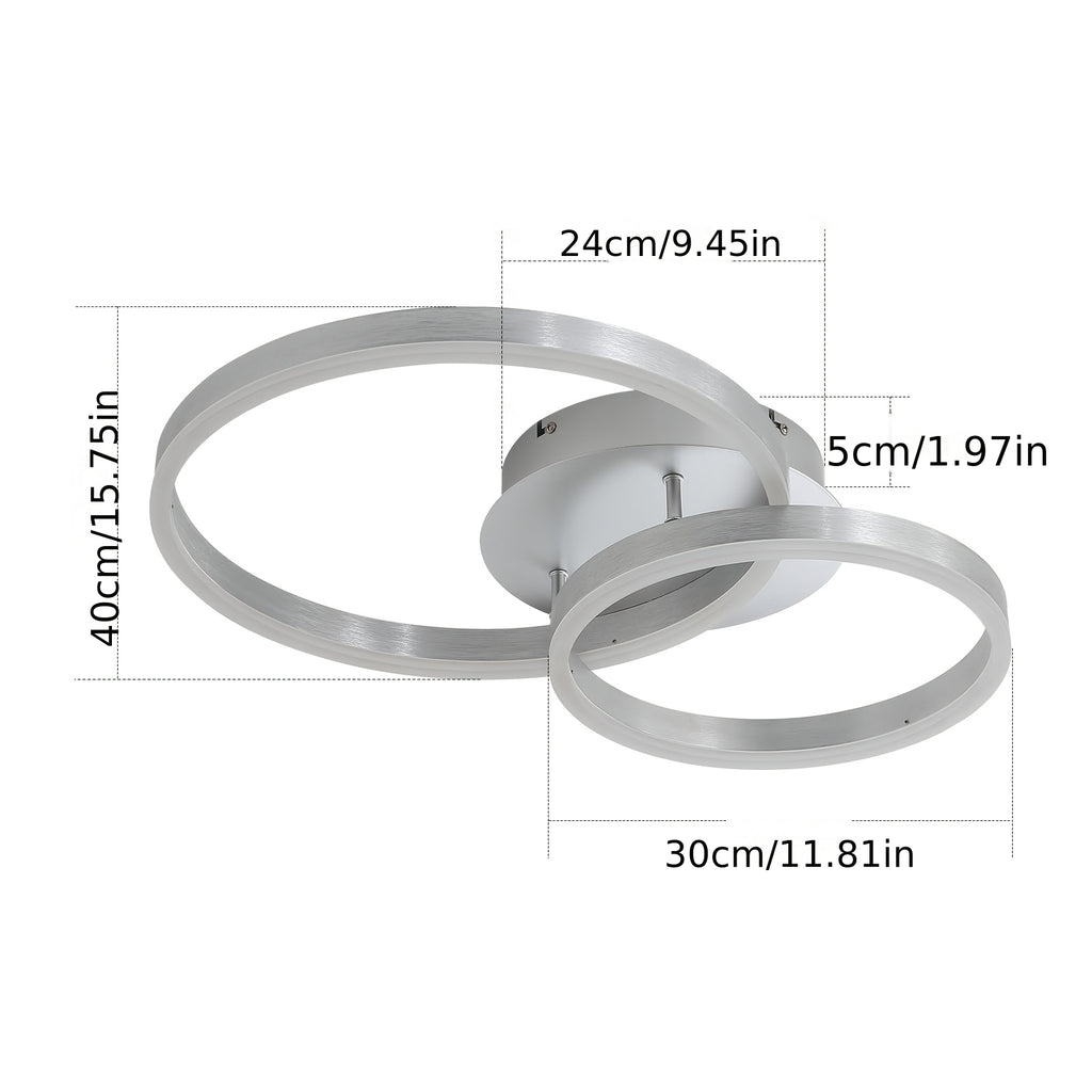 Plafonnier LED double anneau doré, noir ou argenté, variateur, 59 cm