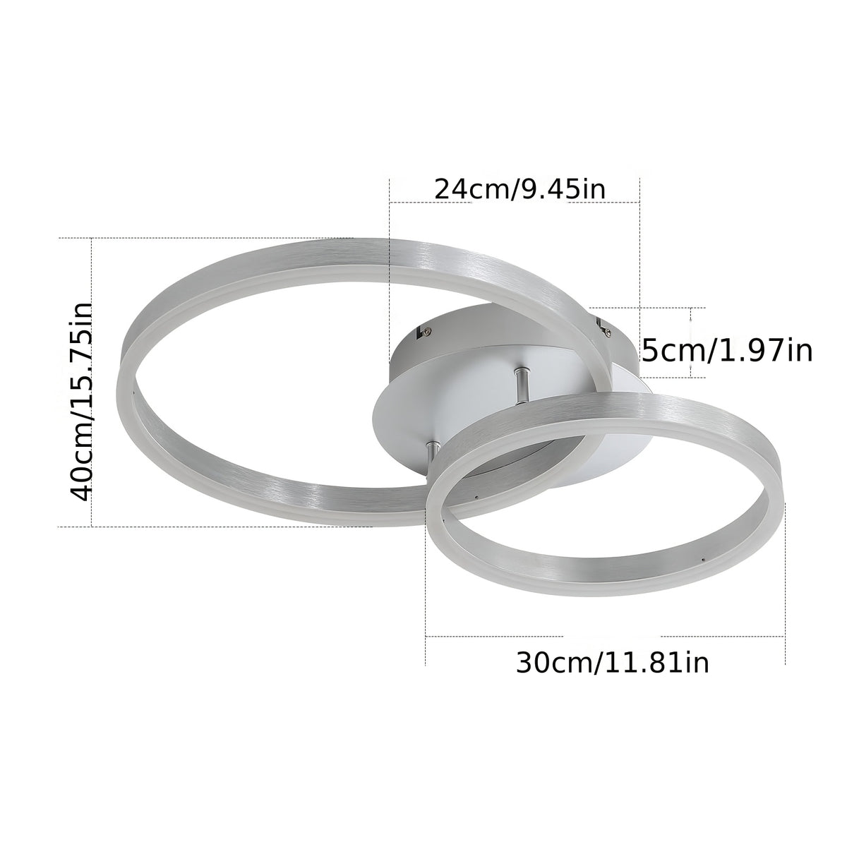 Plafonnier LED double anneau doré, noir ou argenté, variateur, 59 cm
