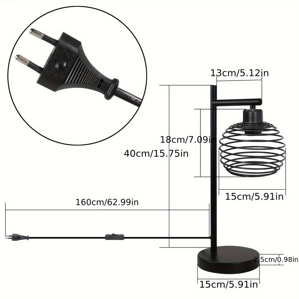 Lot de 2 lampes de chevet noires à cage spirale en métal, douille E27