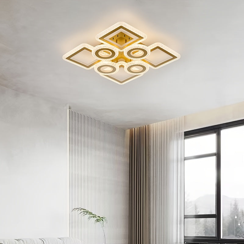 Plafonnier LED géométrique 75 cm, anneaux et carrés, trois teintes