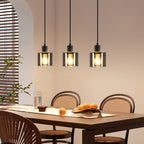 Suspension 3 lumières en verre fumé gris sur barre de 68 cm