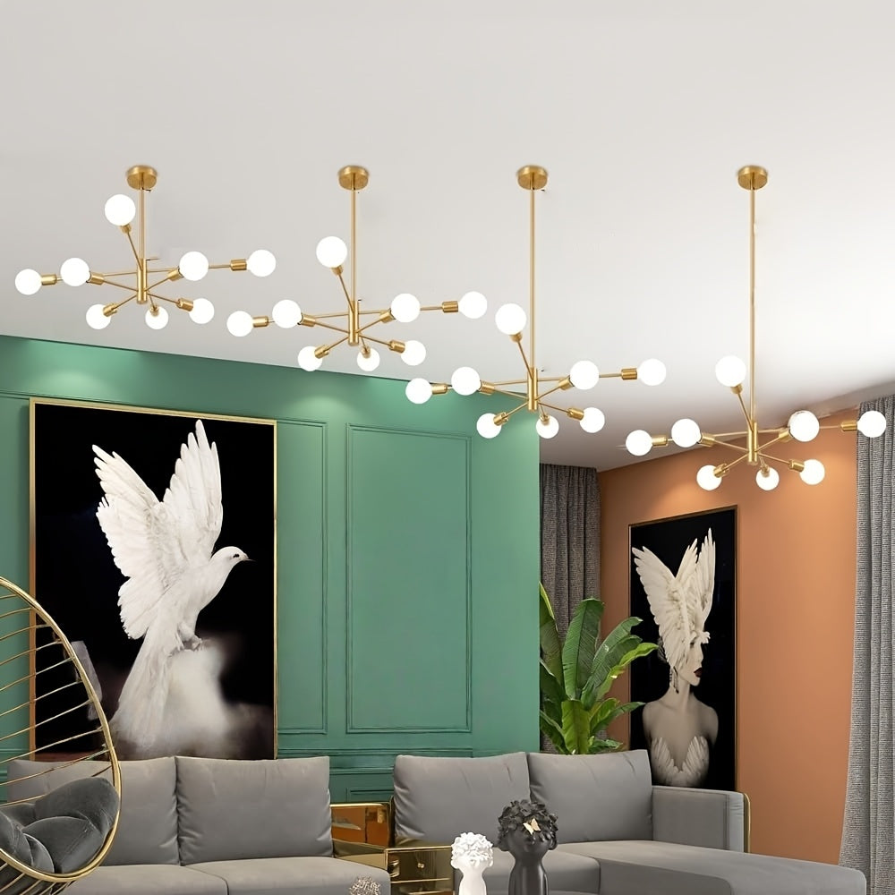 Lustre Sputnik doré à 8 lumières sur tige, Ø 75 cm, E27
