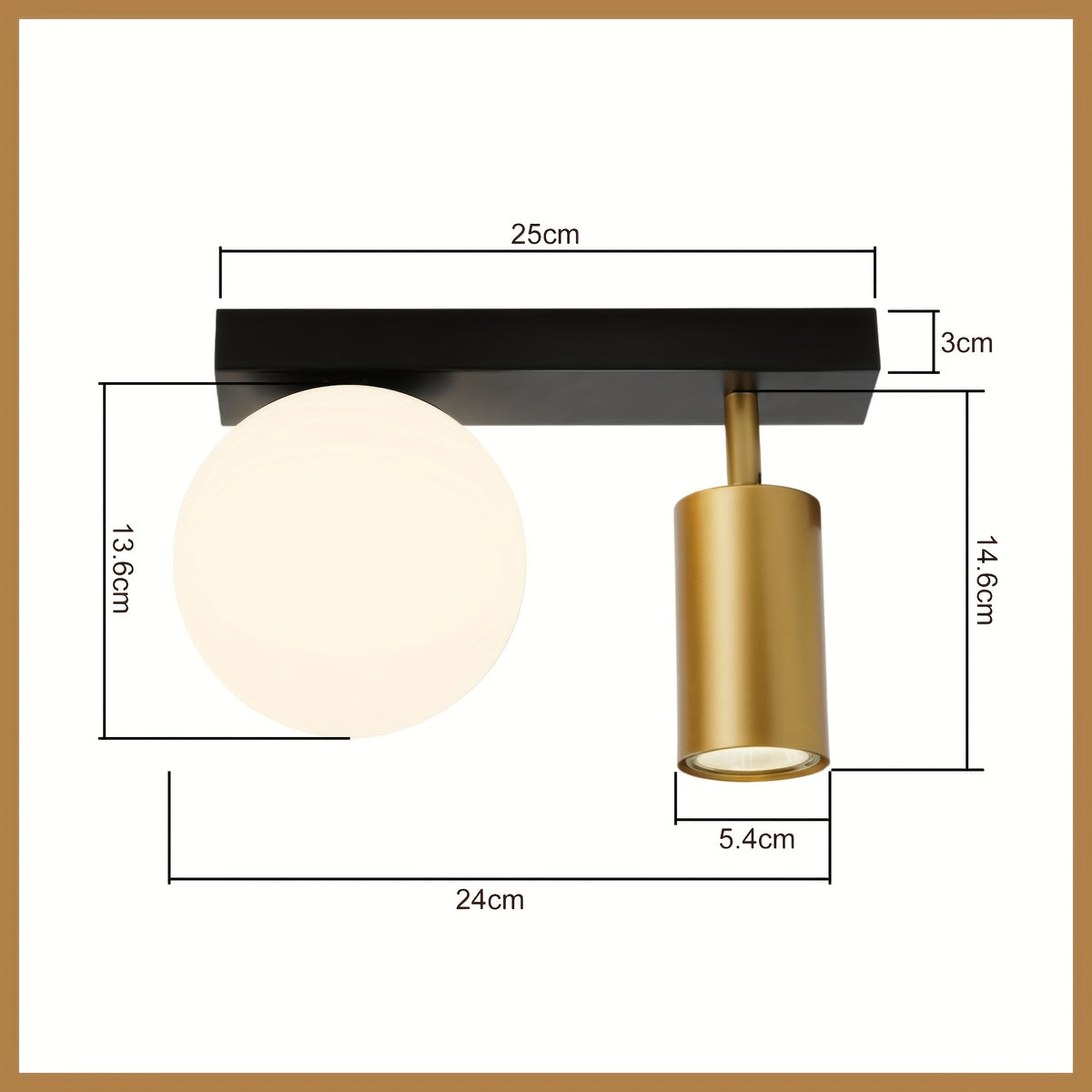 Plafonnier globe en verre opalin et spot GU10 orientable