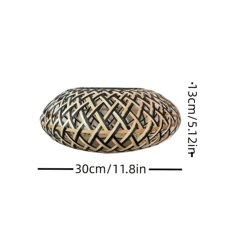 Abat-jour en bambou tressé bicolore noir et naturel, Ø 30 cm