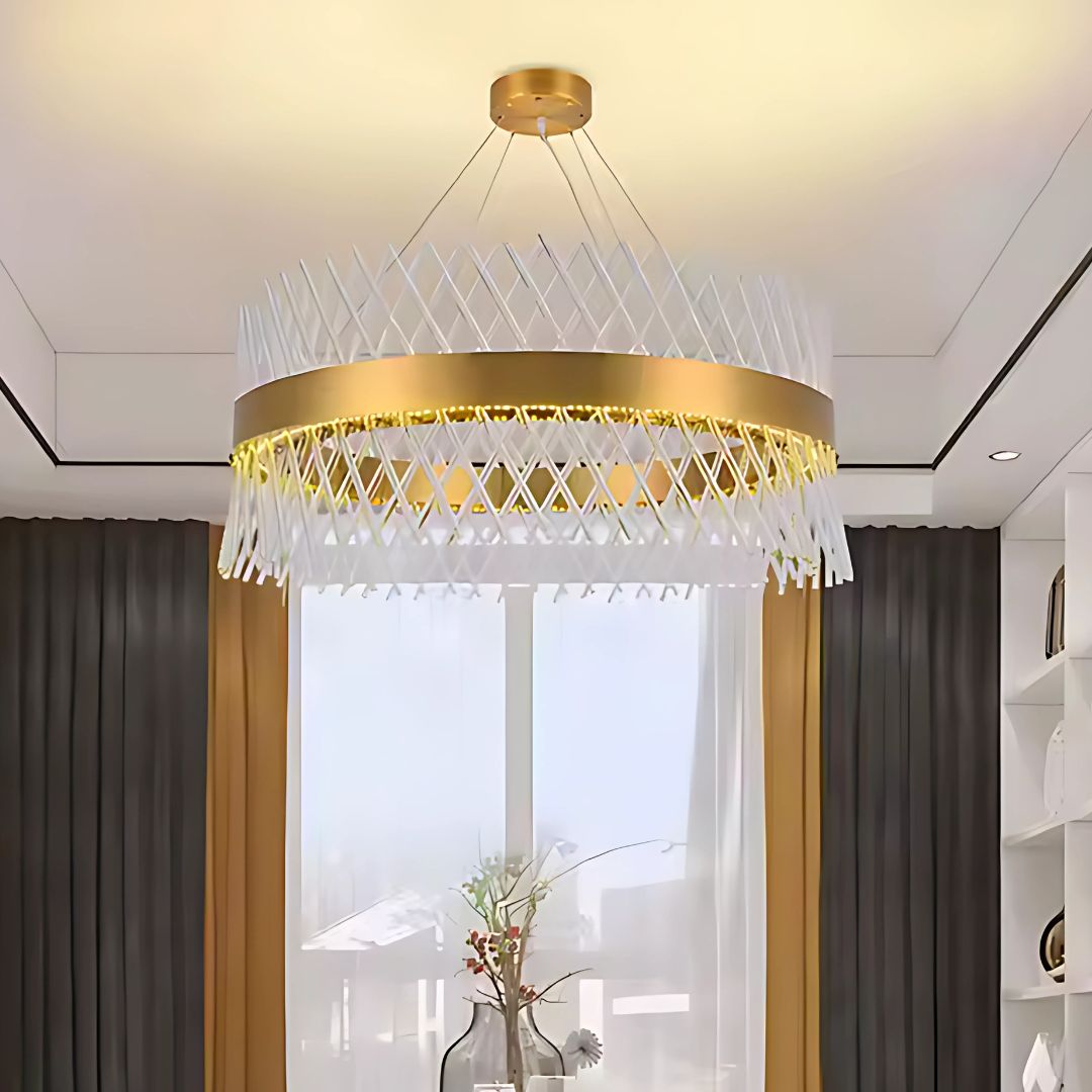 Lustre LED en cristal torsadé et bandeau doré