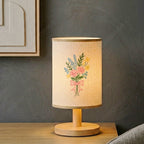 Lampe de chevet USB à bouquet de roses et nœud rose, tissu crème
