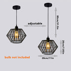 Suspension cage noire en métal façon diamant, 28 cm, câble réglable