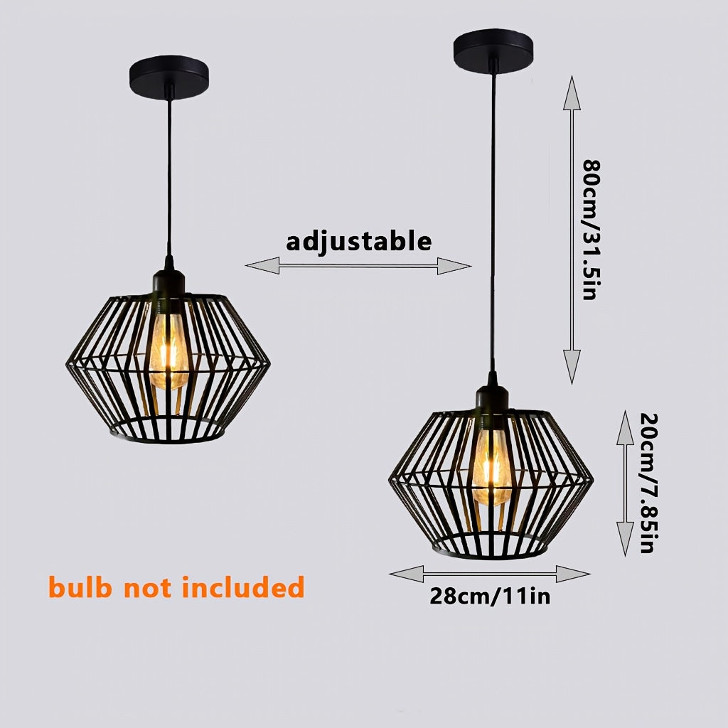 Suspension cage noire en métal façon diamant, 28 cm, câble réglable