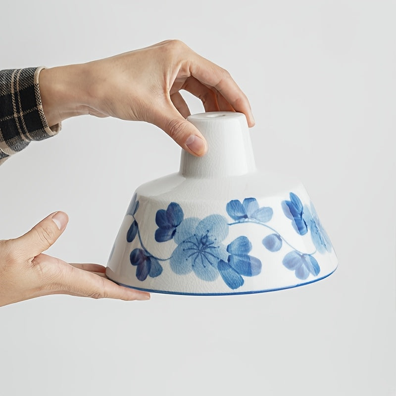 Abat-jour de suspension en porcelaine bleu et blanc à fleurs