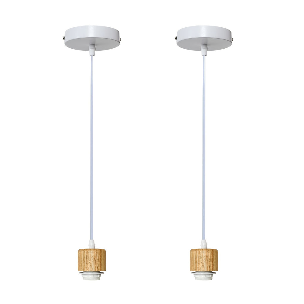 Suspension douille E27 effet bois et câble blanc, sans abat-jour