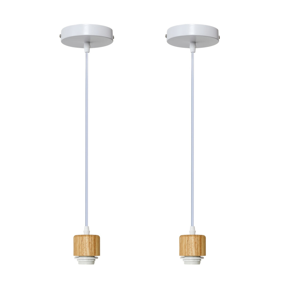 Suspension douille E27 effet bois et câble blanc, sans abat-jour