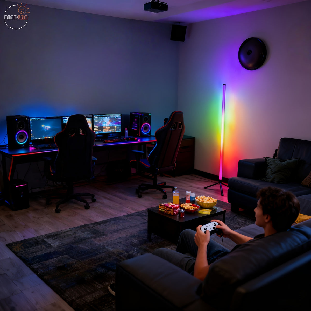 Lampadaire LED RVB démontable en trois tubes sur trépied, 110 cm