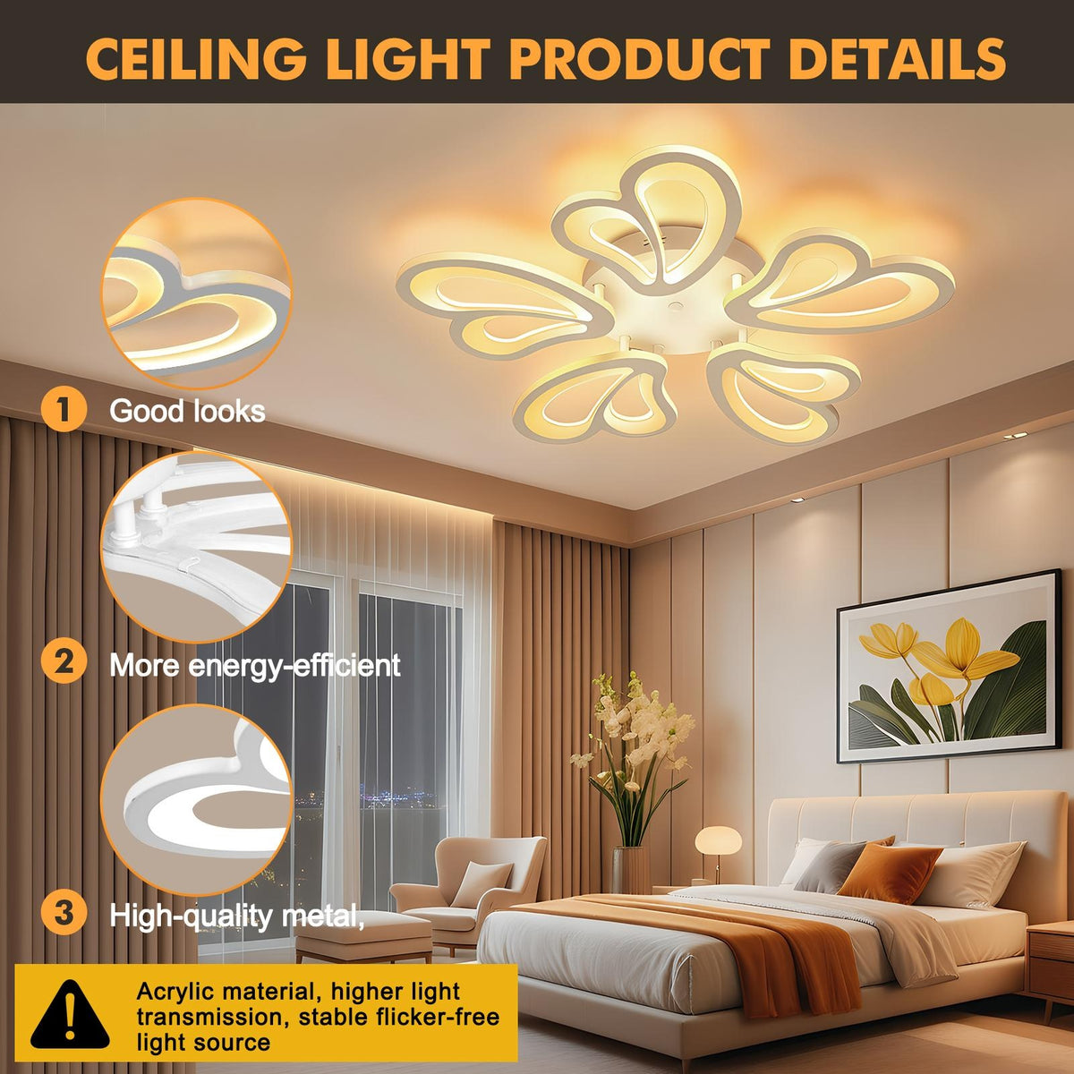 Plafonnier LED fleur à pétales en cœur blanc Ø 54 cm, 7000 lumens