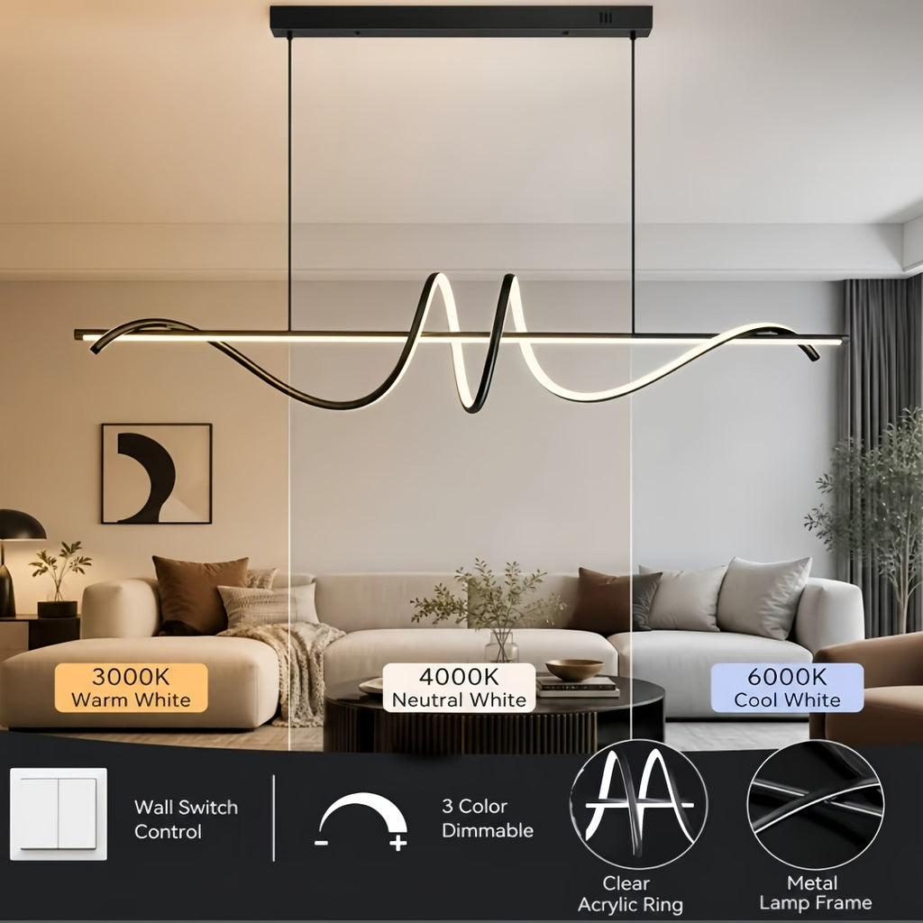 Suspension LED linéaire à vague lumineuse, 100 cm, doré ou noir
