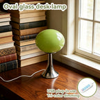 Lampe champignon en verre ovale sur pied chromé, USB, 3 teintes