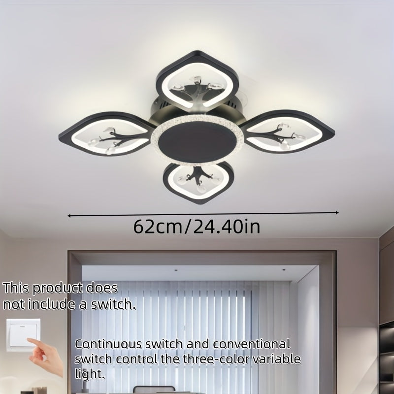 Plafonnier LED à 4 feuilles scintillantes, doré, blanc ou noir