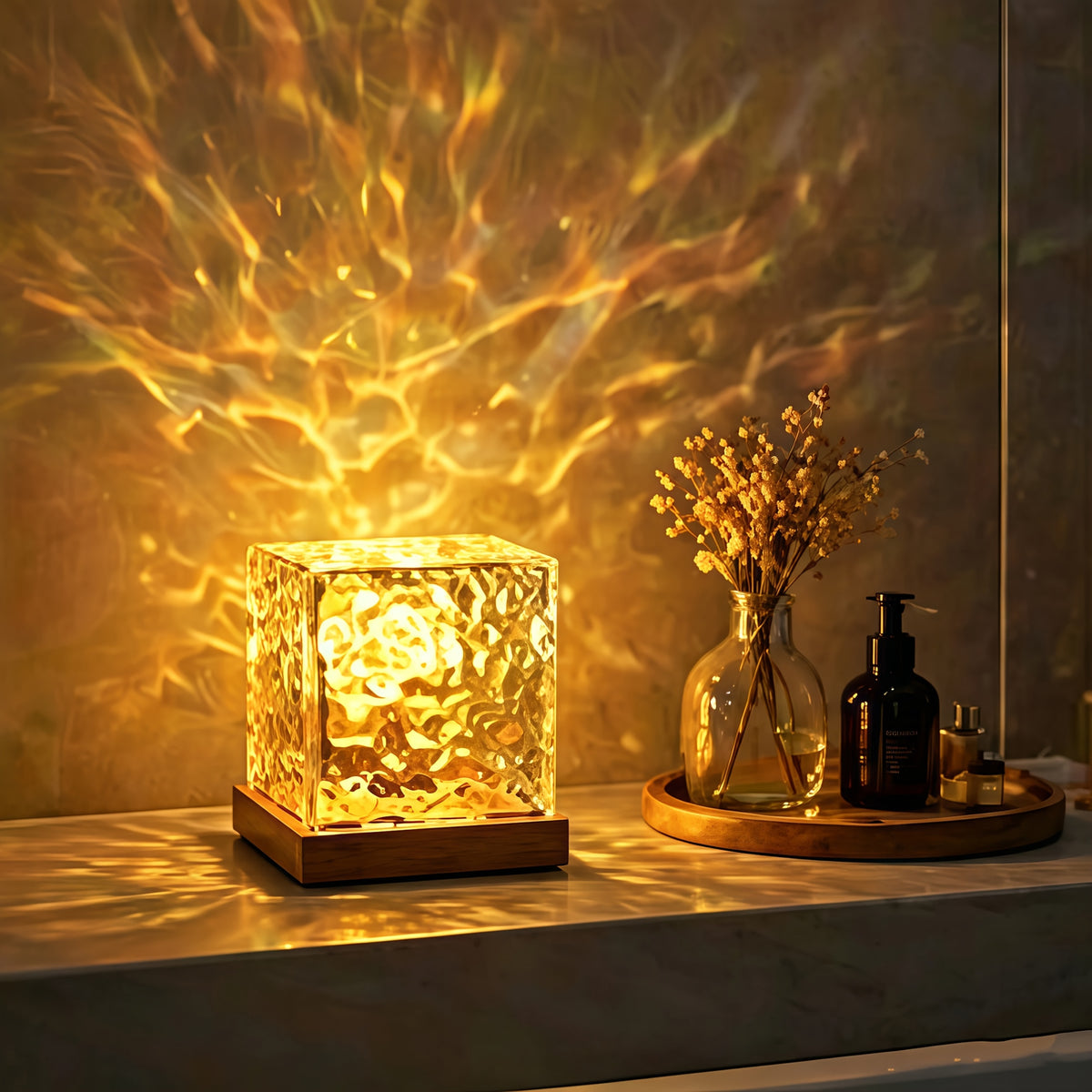 Lampe cube sculptée à effet de vagues